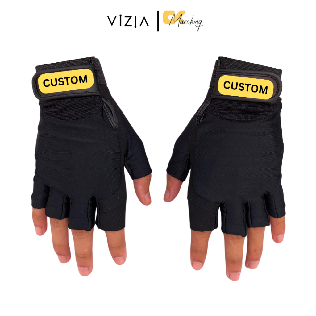 [[CUSTOM NAME]] Vizia Gloves Half Finger Suede for Color Guard - Black