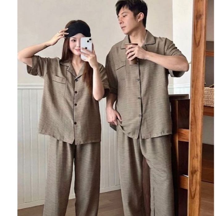 Baju Tidur Couple Lengan Pendek Celana Panjang Piyama Pasangan