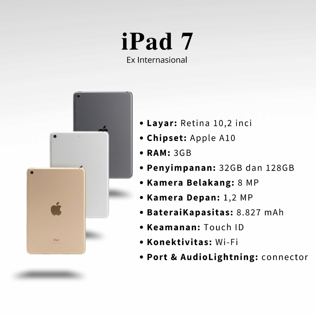 (COD) APPLE iPad 7 32GB 128GB Wifi Only Kondisi Mulus SECOND ORIGINAL INTER