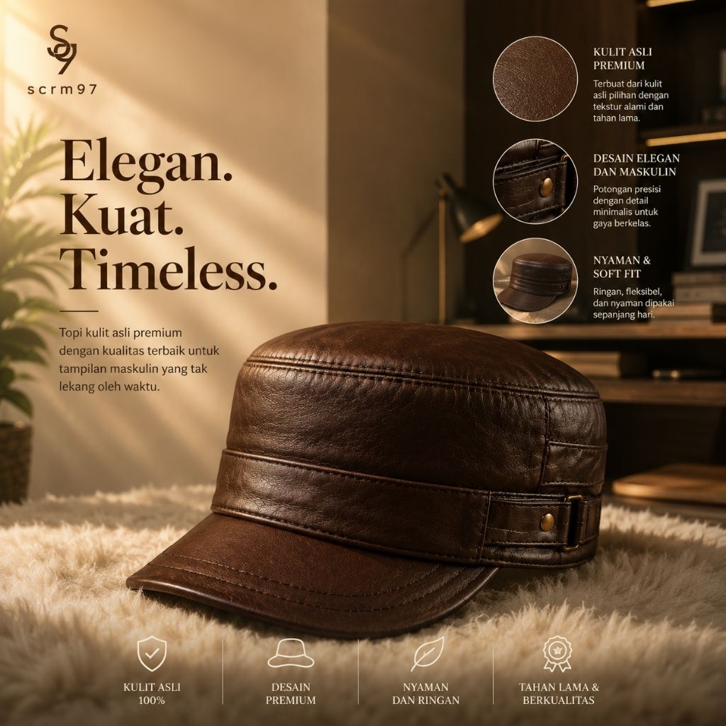 topi kulit asli garut model komando ring pria dewasa