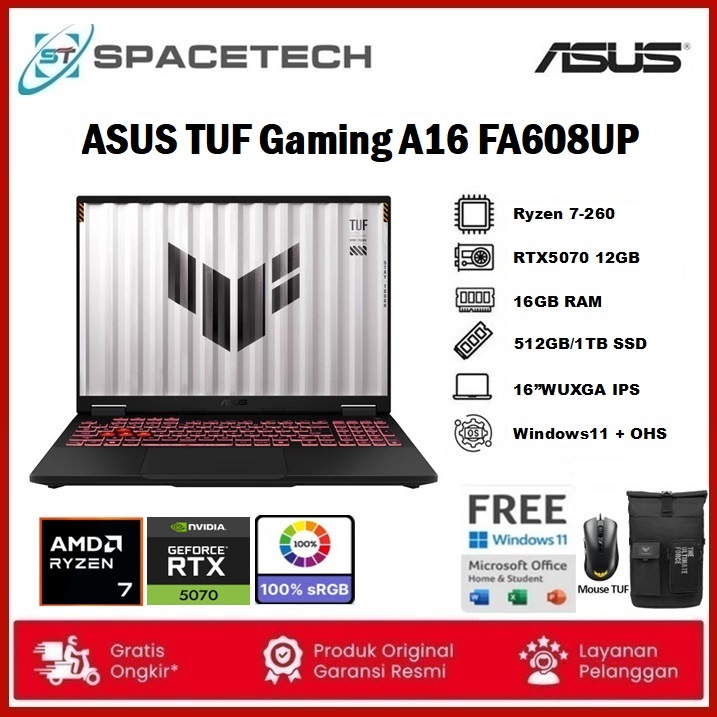 ASUS TUF A16 FA608UP RYZEN 7-260 RTX5070 1TB 16GB 16"WUXGA Win11 OHS