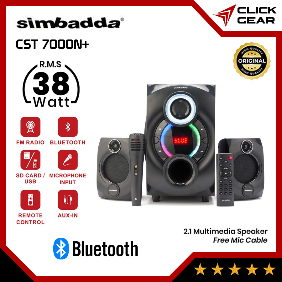 SIMBADDA CST 7000N+ FREE MIC - Speaker Desktop Bluetooth 2.1 Multimedia Wireless RGB Subwoofer Micro