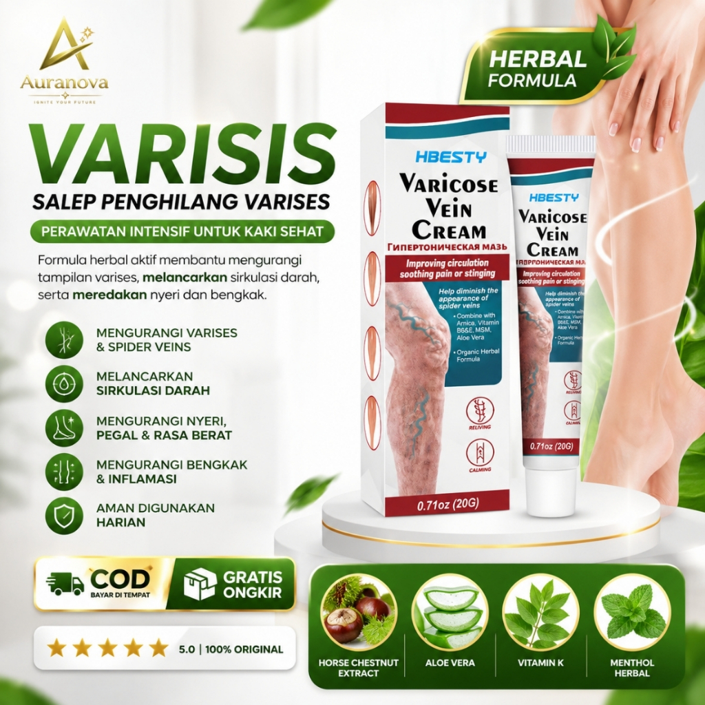 Varisis Salep Penghilang Varises 20g Krim Varicose Vein Cream untuk Membantu Mengurangi Varises & Sp
