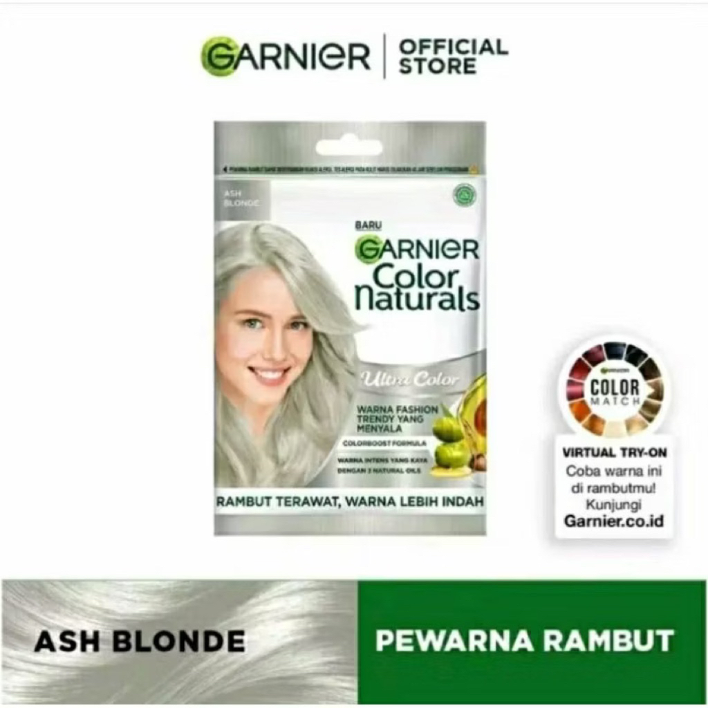 Pewarna Rambut Garnier Color Naturals Sachet - Warna Ash Blonde, Menutrisi & Menyegarkan