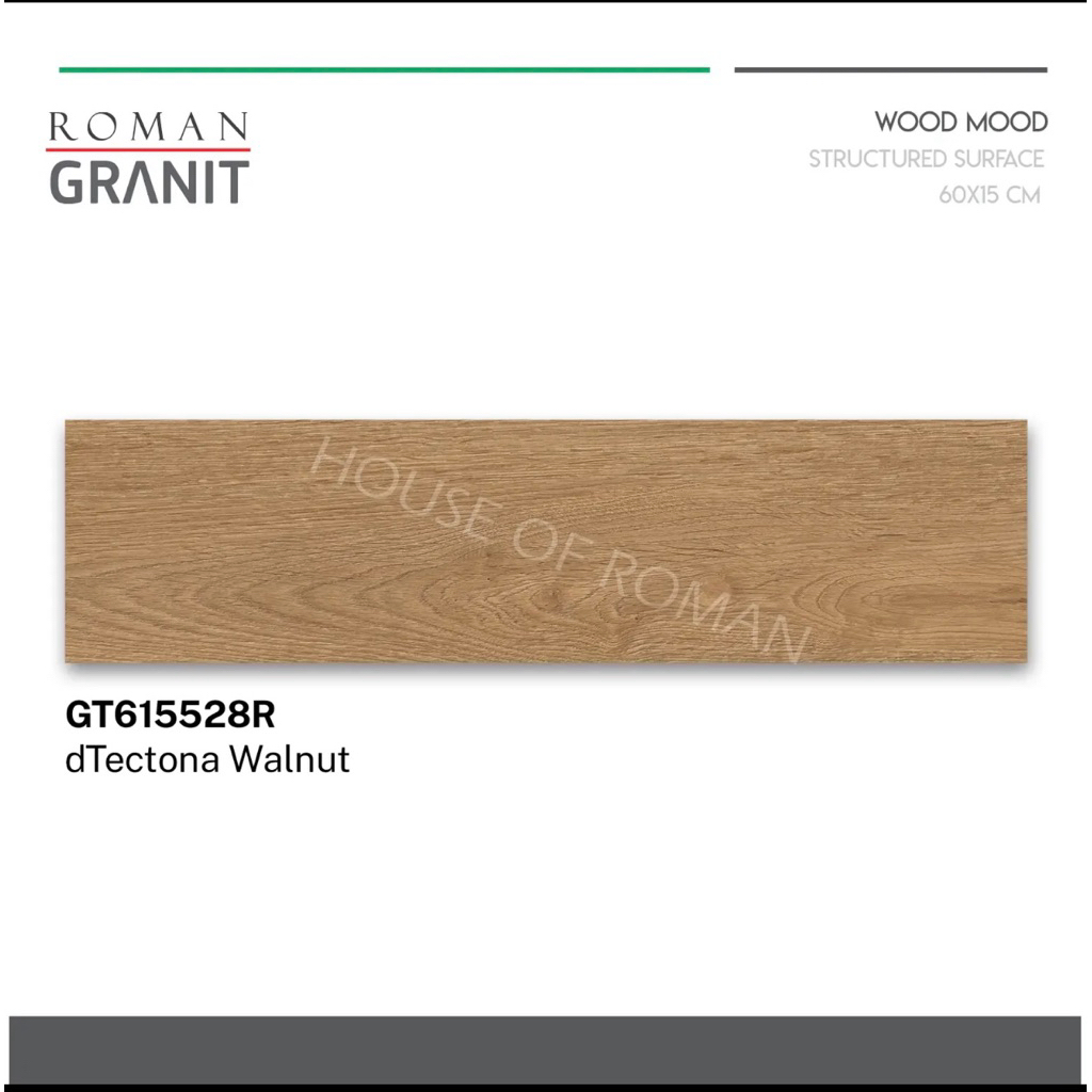 Roman Granit dTectona Walnut/Granit Motif Kayu 15x60/Granit 60x15 Permukaan Kasar