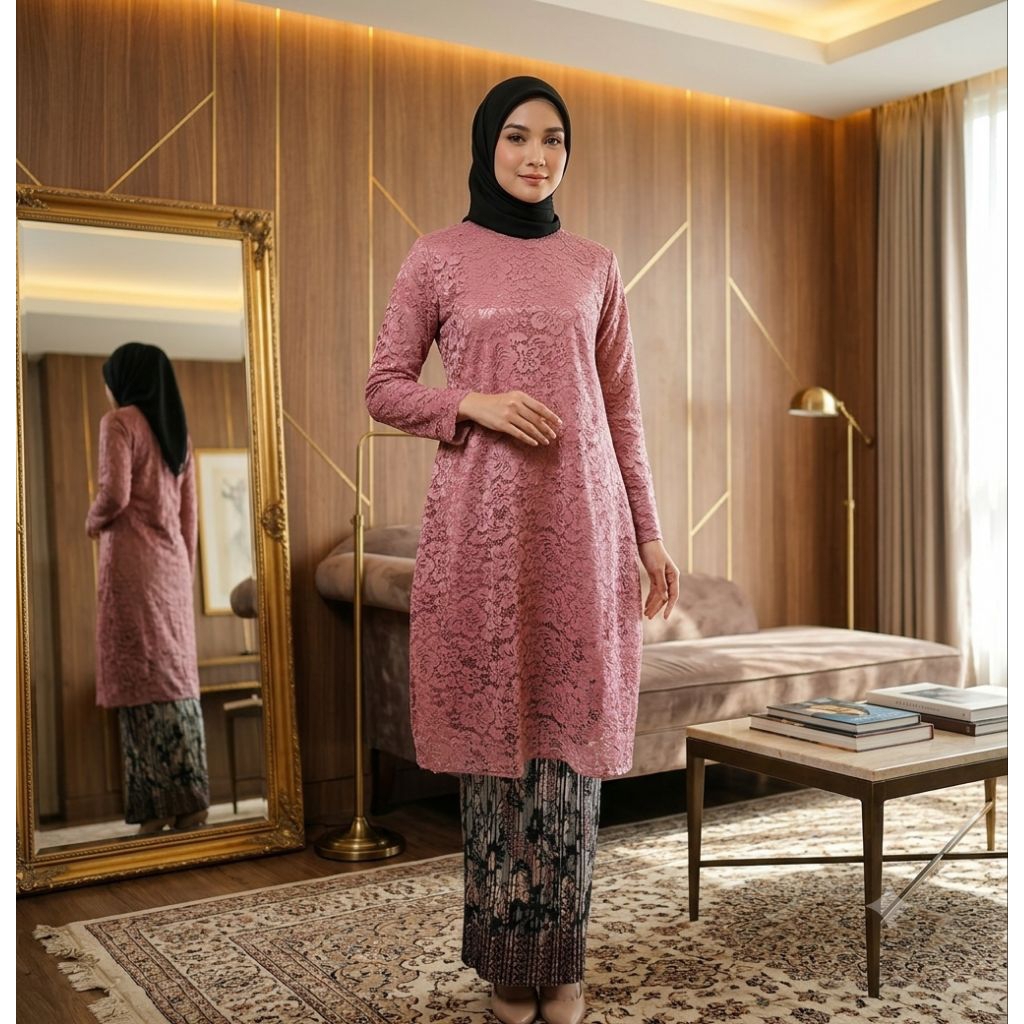 Kebaya Tunik Brukat Jumbo Ld 130 Free Hijab Kebaya Ibu Hajat,Pagar Ayu,Ibu Besan