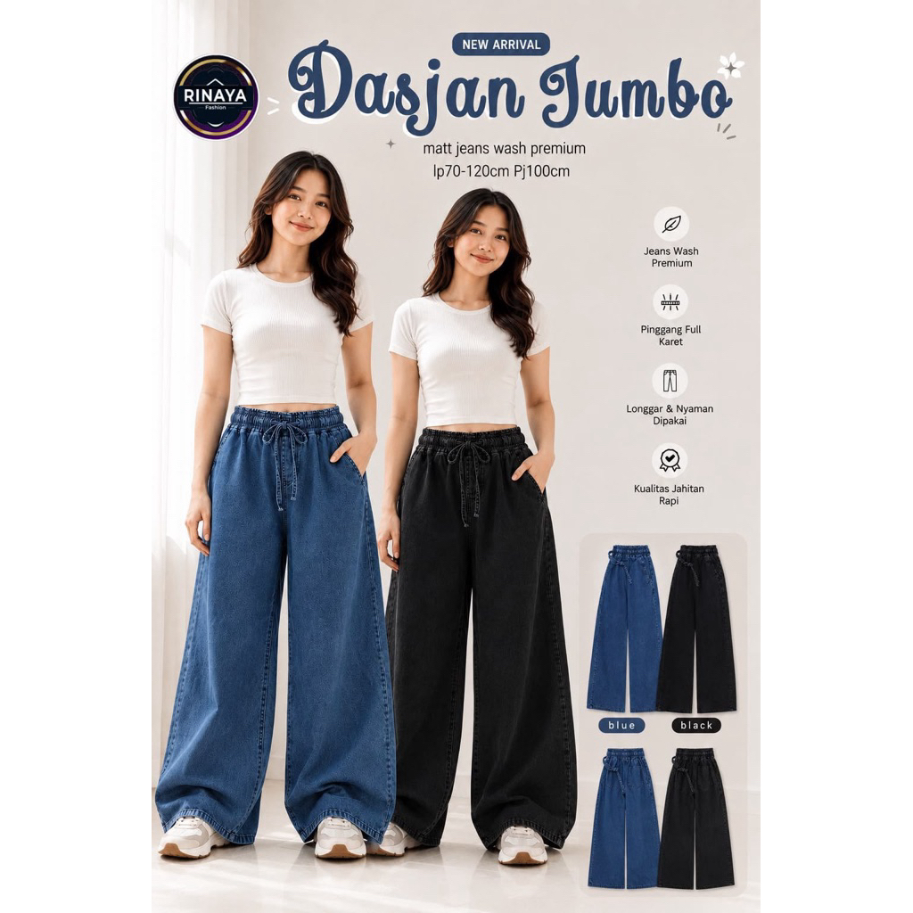 BISA COD // Dasjan Jumbo by Rinaya // Celana Jeans Wash Kulot Mayung Simple Jumbo