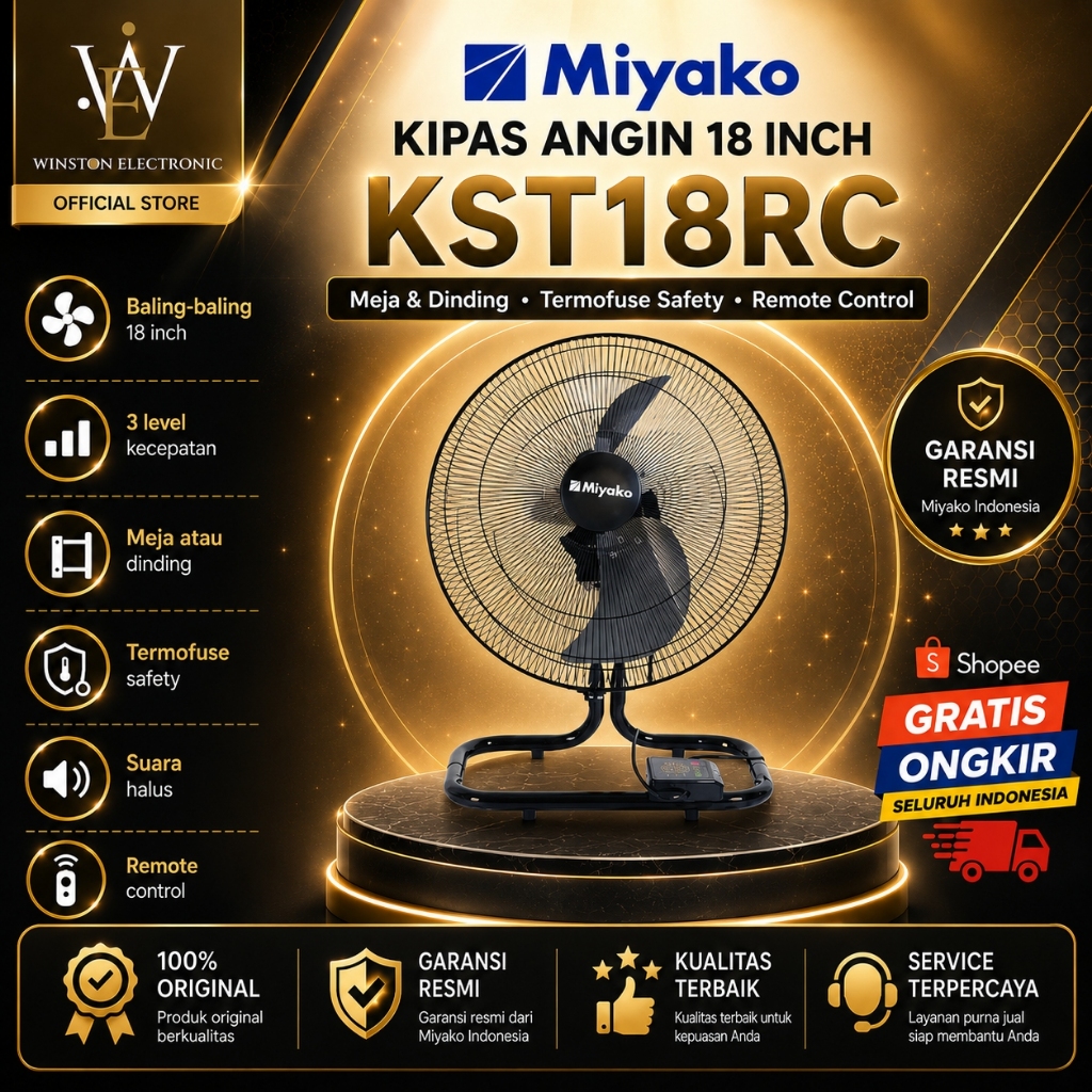 Miyako KST-18 RC Kipas Angin Industrial 3in1 - Hitam