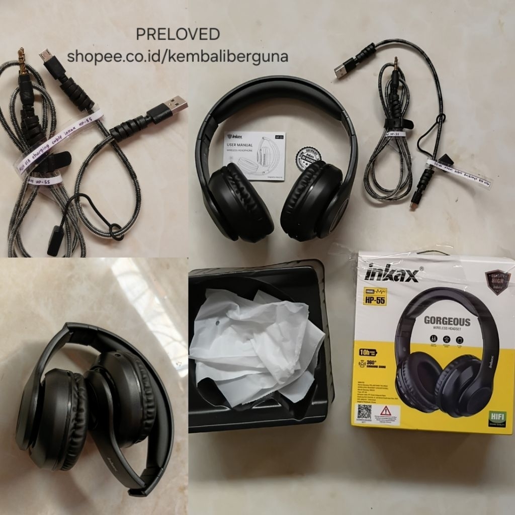 headphone wireless hitam merek Inkax HP-55