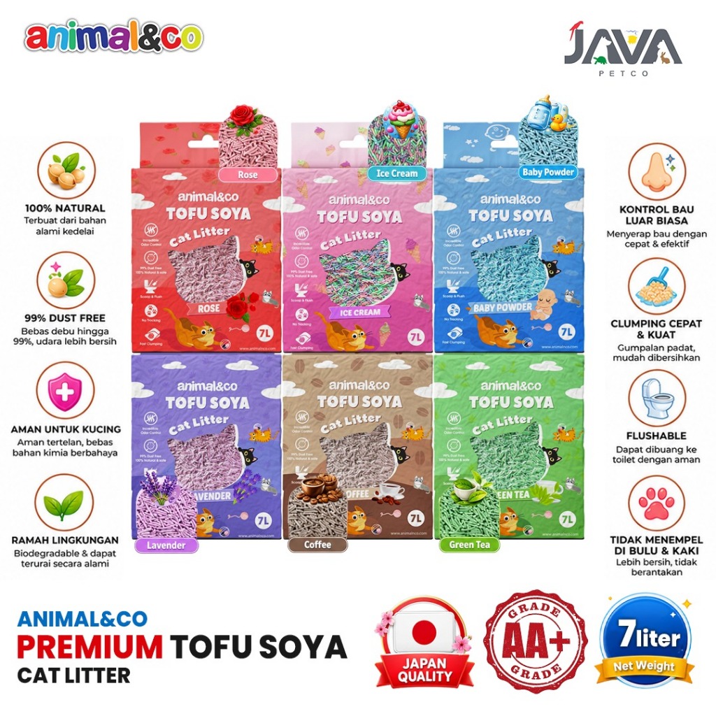 Animal&co Tofu Cat Litter 7L Gumpal Cepat Organik Minim Debu Aroma Wangi Ramah Lingkungan