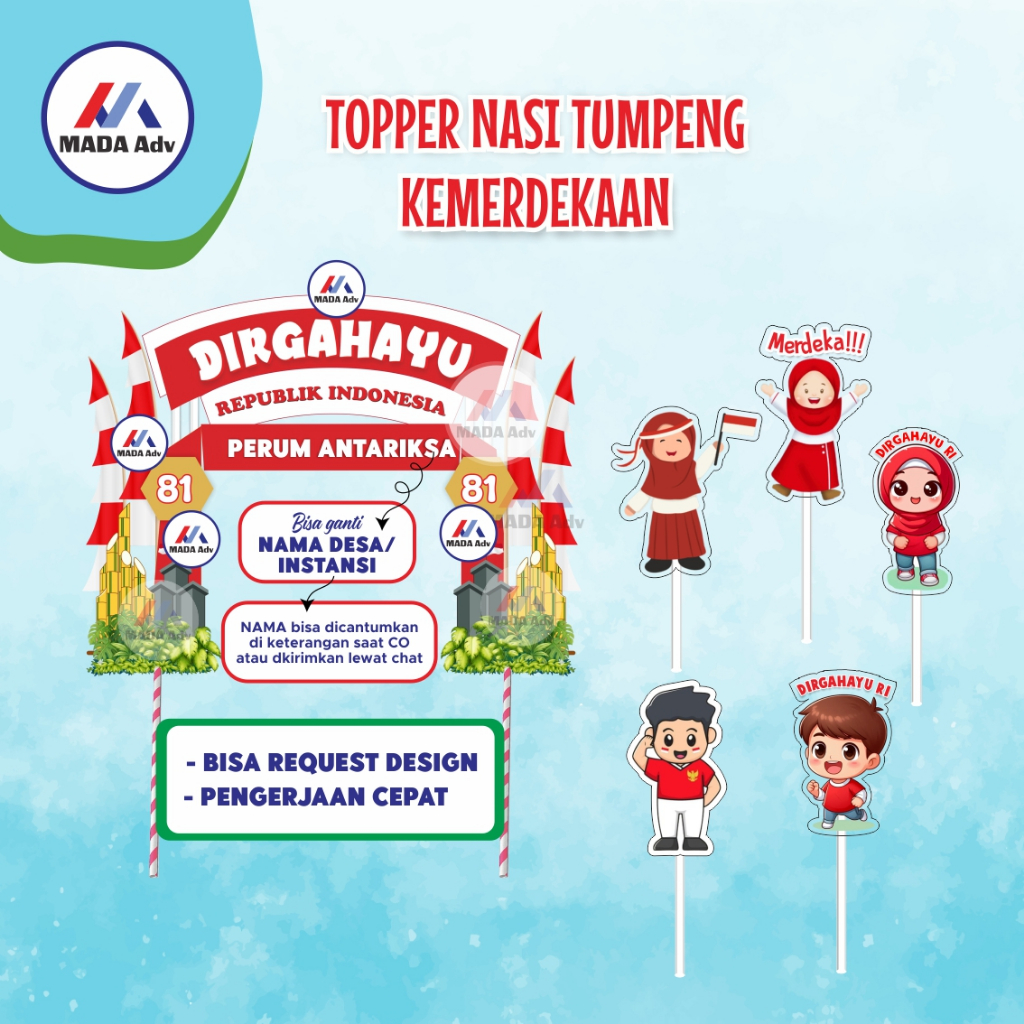 Topper Tumpeng Custom HUT RI/ Topper Custom Kemerdekaan 2/ Topper Tumpeng Kemerdekaan RI/ Topper 17 