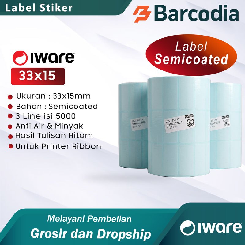 BARCODIA Label Stiker Semicoated 33X15mm (3 Line) 5000pcs Roll