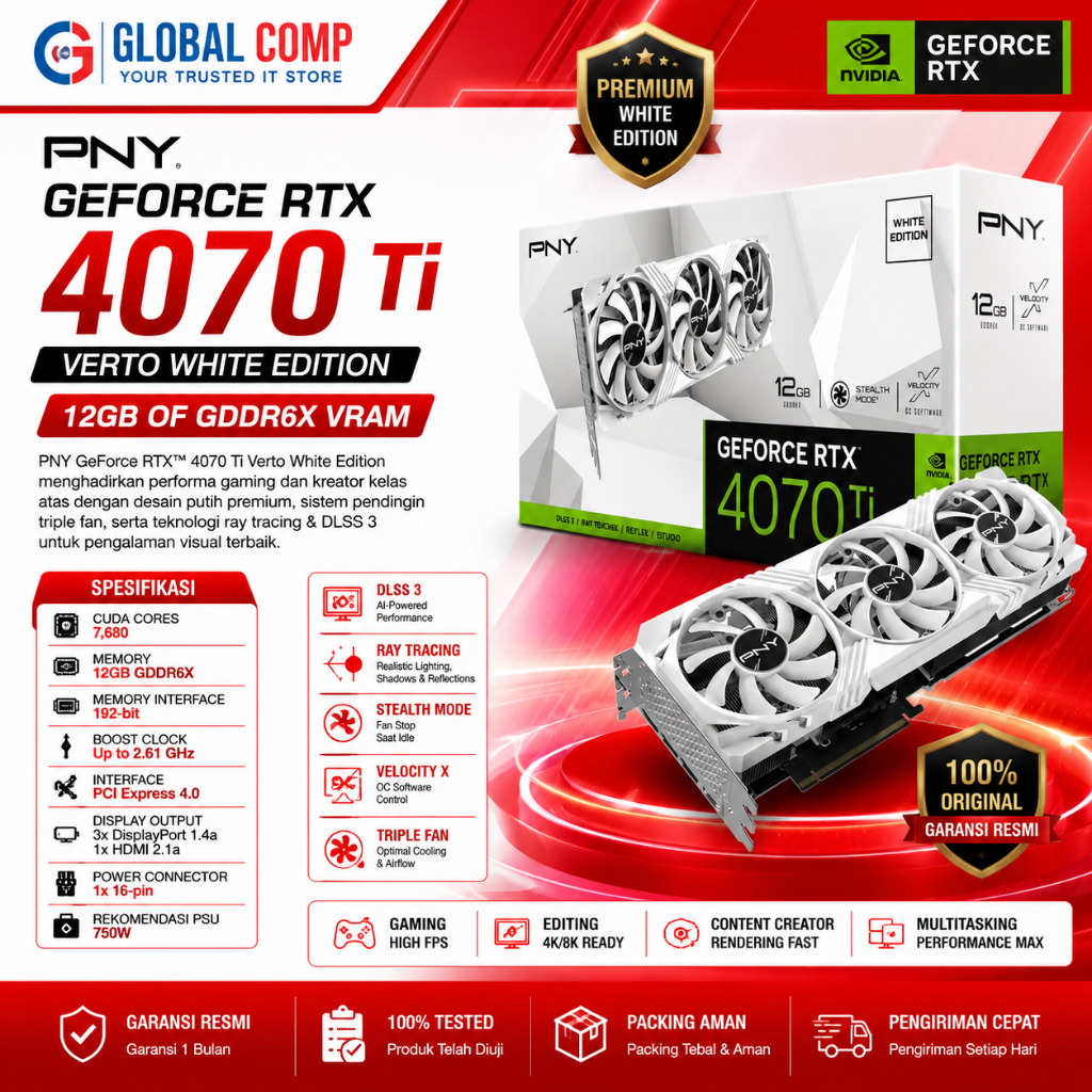 PNY GeForce RTX 4070 Ti 12GB Verto LED Triple Fan I White Edition