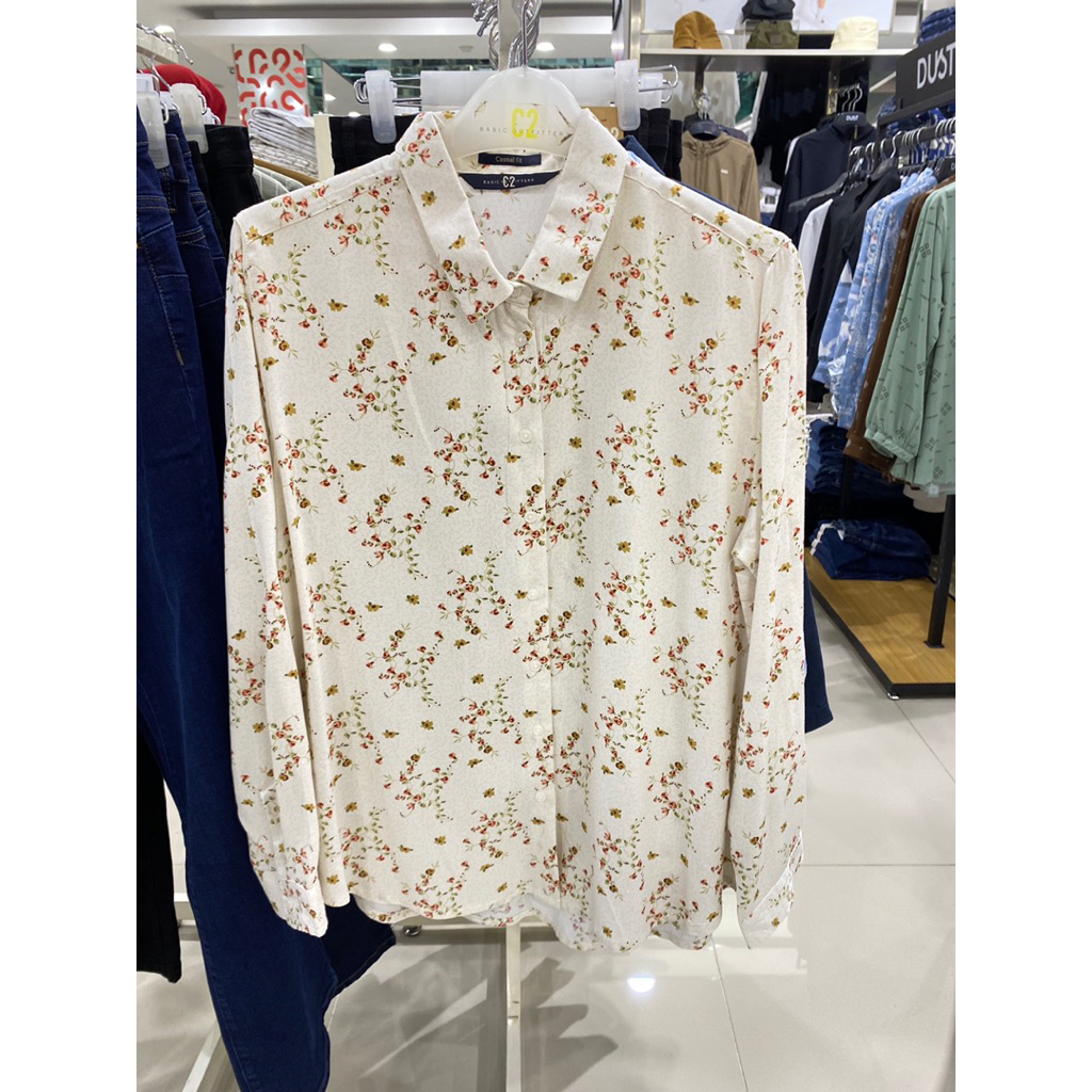 kemeja c2 motif bunga ori matahari