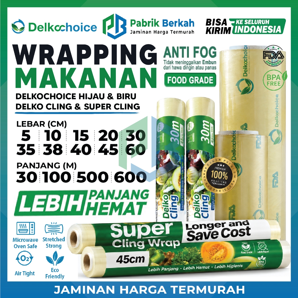 Plastik Food Wrapping Makanan HIJAU EKONOMIS dan BIRU PREMIUM Super Cling Delko ClingFood Grade Panj