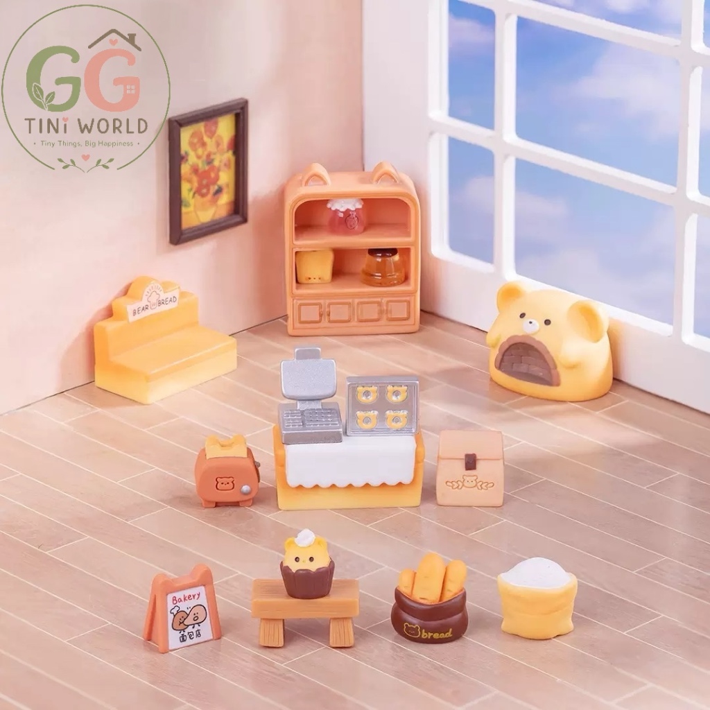 GGTINIWORLD GG014 1pcs Miniature Bear Bakery Decoration Cute Dekorasi Bread Toast Cupcakes Micro Lan