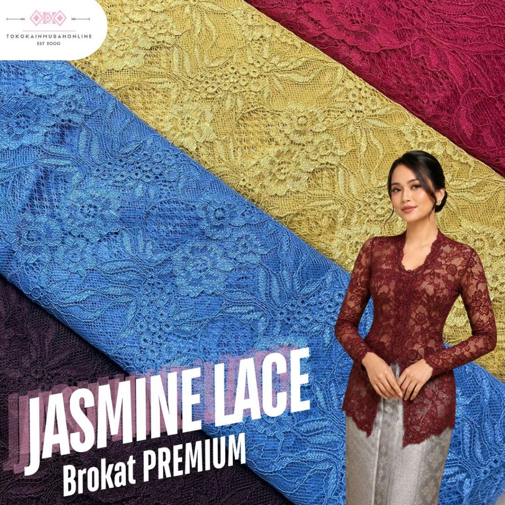 Kain Brokat Semi-Chantilly Lace Super PREMIUM Motif JASMINE Polos SUPER HALUS LEMBUT Kebaya