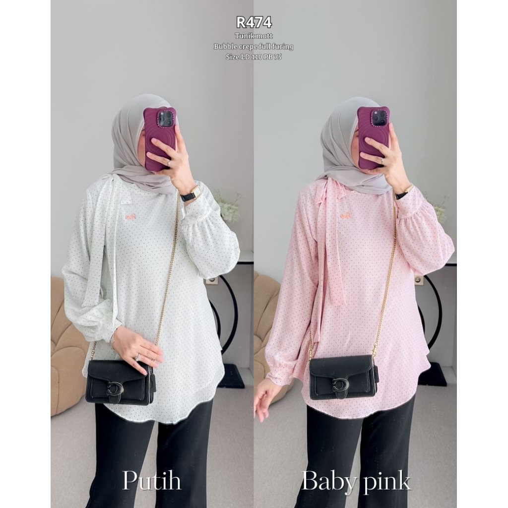 Ribyka R474 Tunik Bubble Crepe full furing