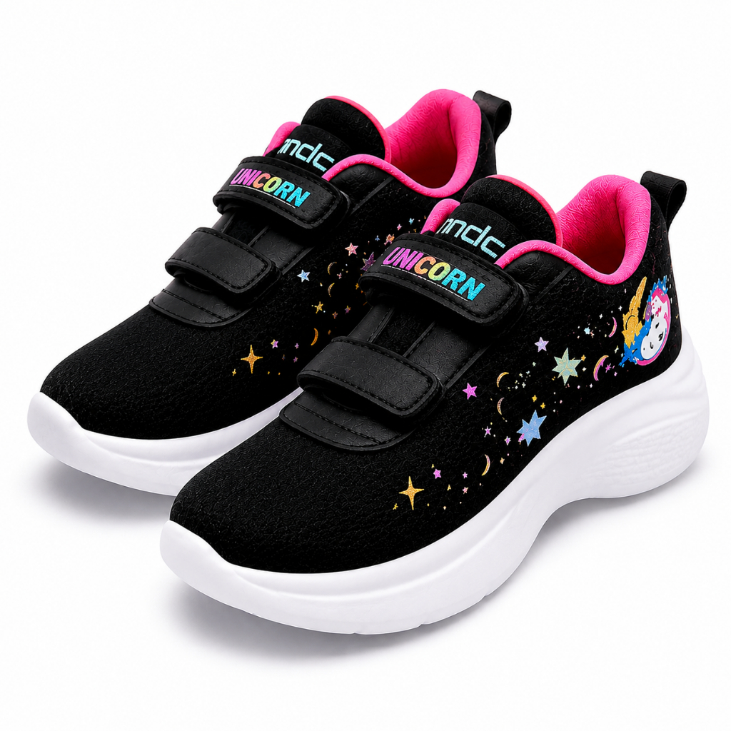 Sepatu Anak Perempuan Unicorn Sepatu Sekolah SD Hitam Pink Nyaman Ringan Anti Selip