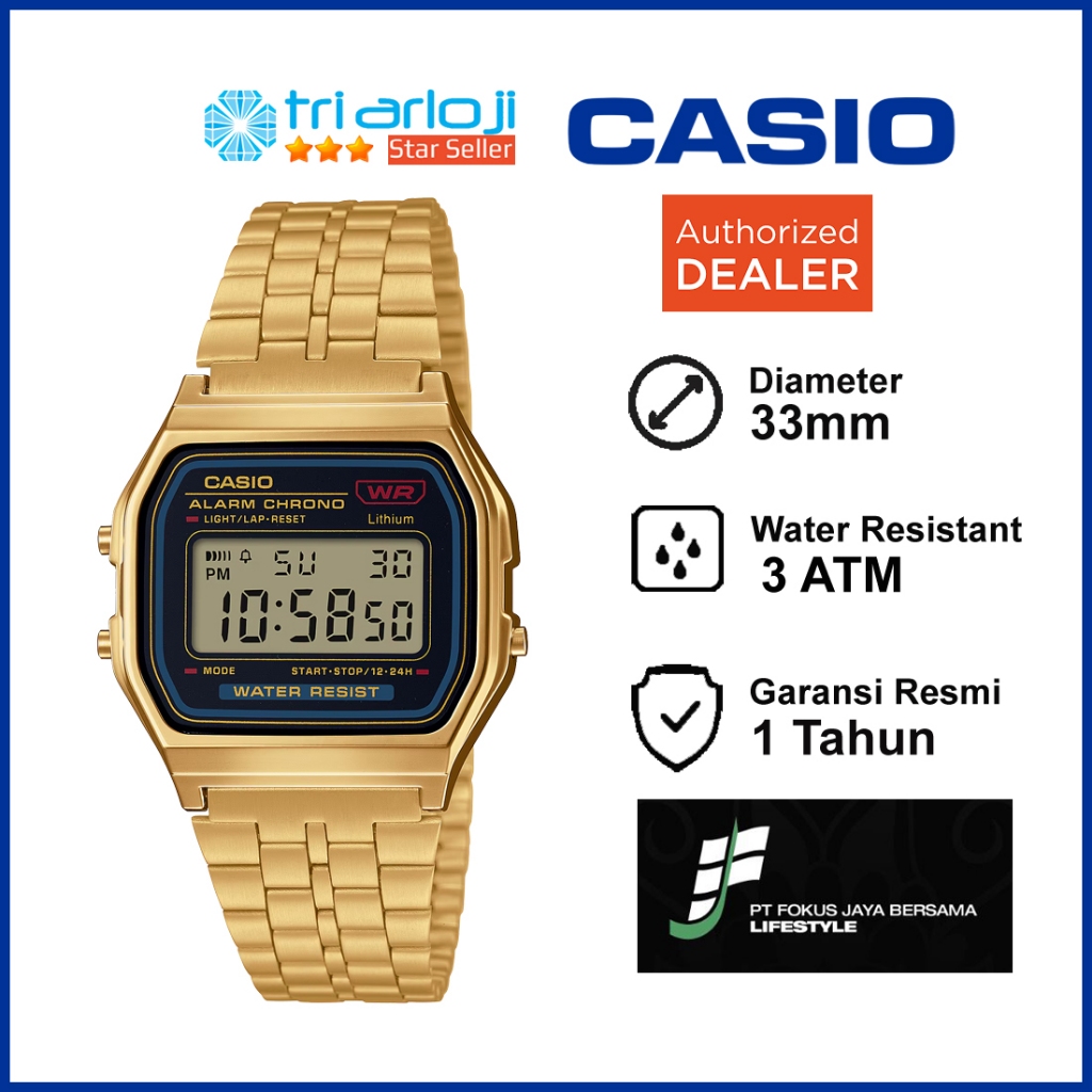 CASIO A159WGEA-1DF Jam Tangan Unisex Pria Wanita A159W Vintage Gold A159WGEA-1 A159