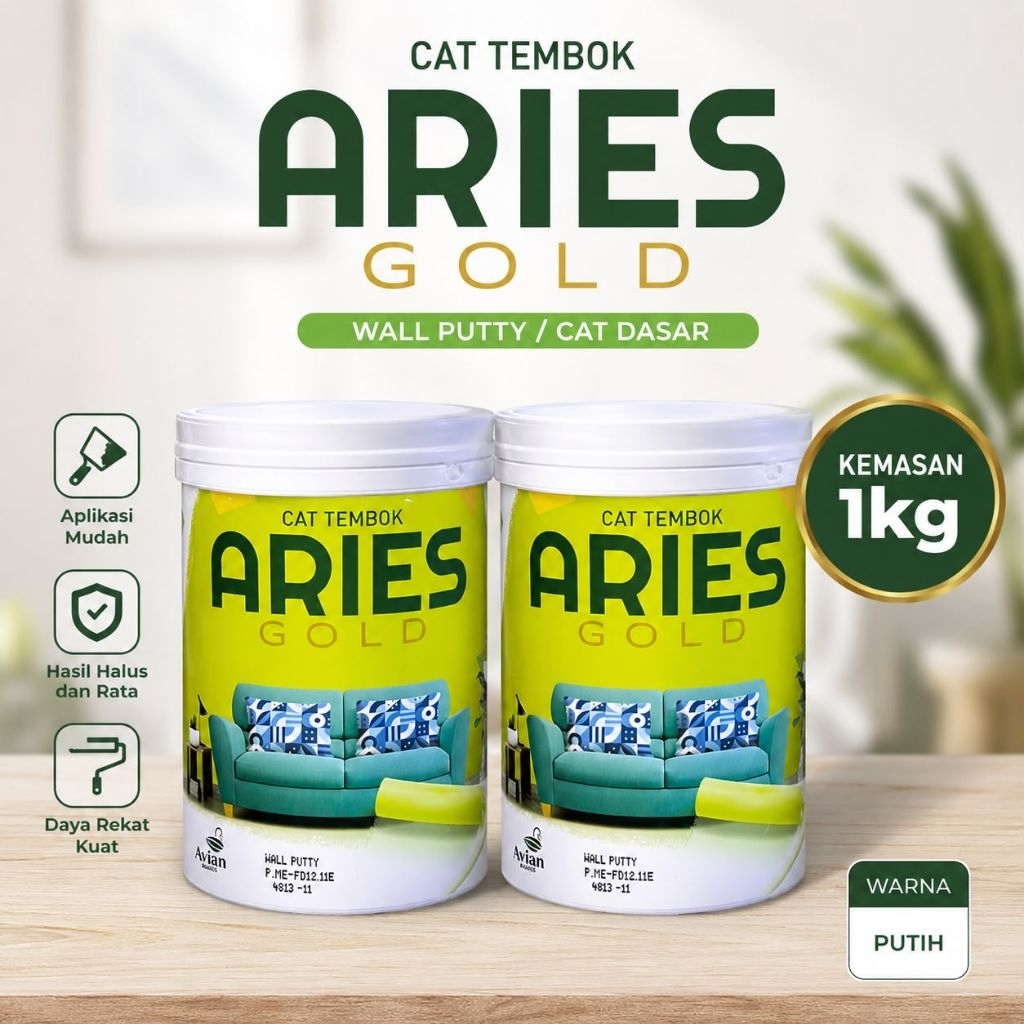 Cat Dasar Tembok Aries Gold Wall Putty 1Kg Putih - Plamir Tembok Halus & Mudah Diamplas