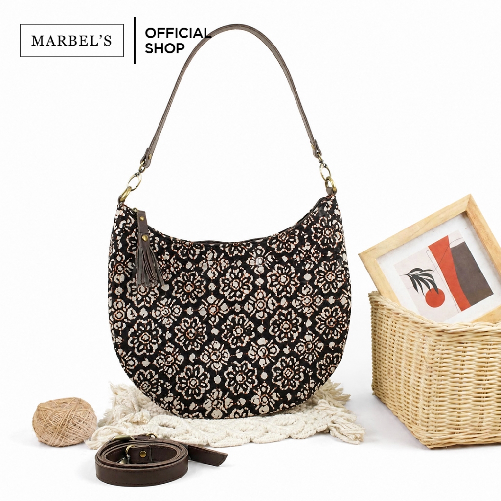 Belmonique Bag - Tas Selempang Wanita Batik Kembang | Tas Bahu Handmade Etnik Elegan | Kulit Sapi As