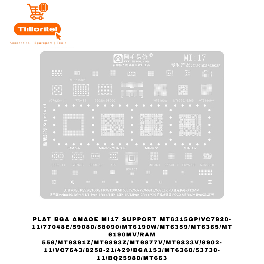 PLAT BGA AMAOE MI17 SUPPORT MT6315GP/VC7920-11/77048E/59080/58090/MT6190W/MT6359/MT6365/MT6190MV/RAM