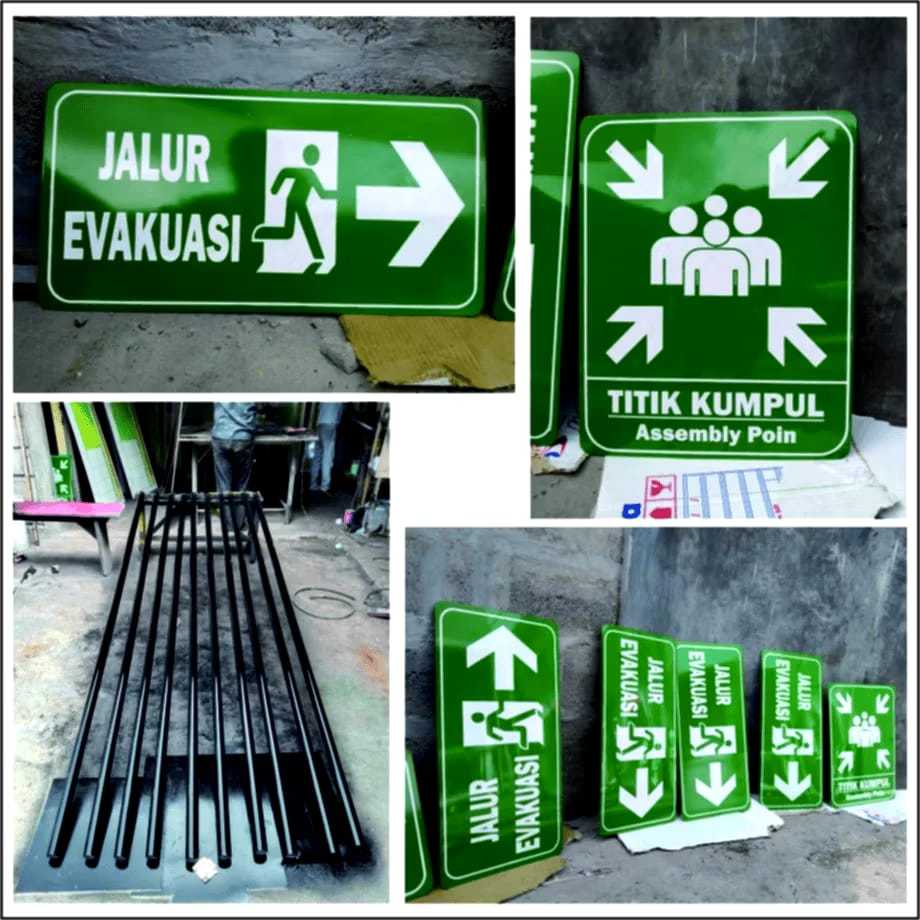 Plang Jalur Evakuasi Titik Kumpul Custom Plat Tiang Besi