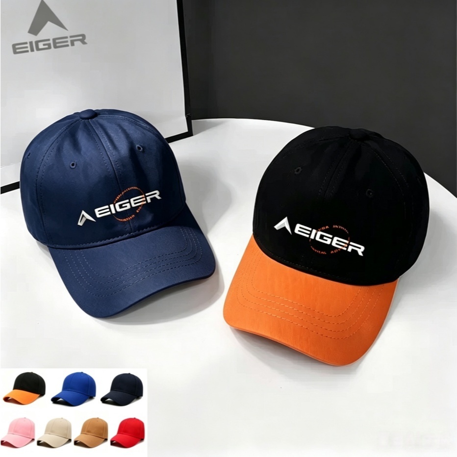 Topi EIGER Kekinian Unisex Hitam Putih Topi Olahraga Casual Street Style Pria Wanita Premium