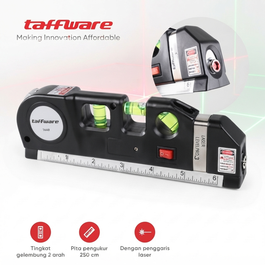 fixit Meteran Laser 250 Cm penggaris Fixit Level Pro 3 Penggaris Laser Waterpass multifungsi
