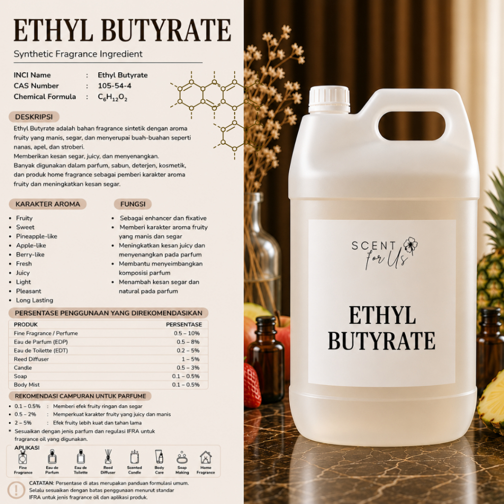 Ethyl Butyrate / Raw Material Pembuatan Parfum / Aroma Ingredients Bahan Parfum / Perfumery Ingredie