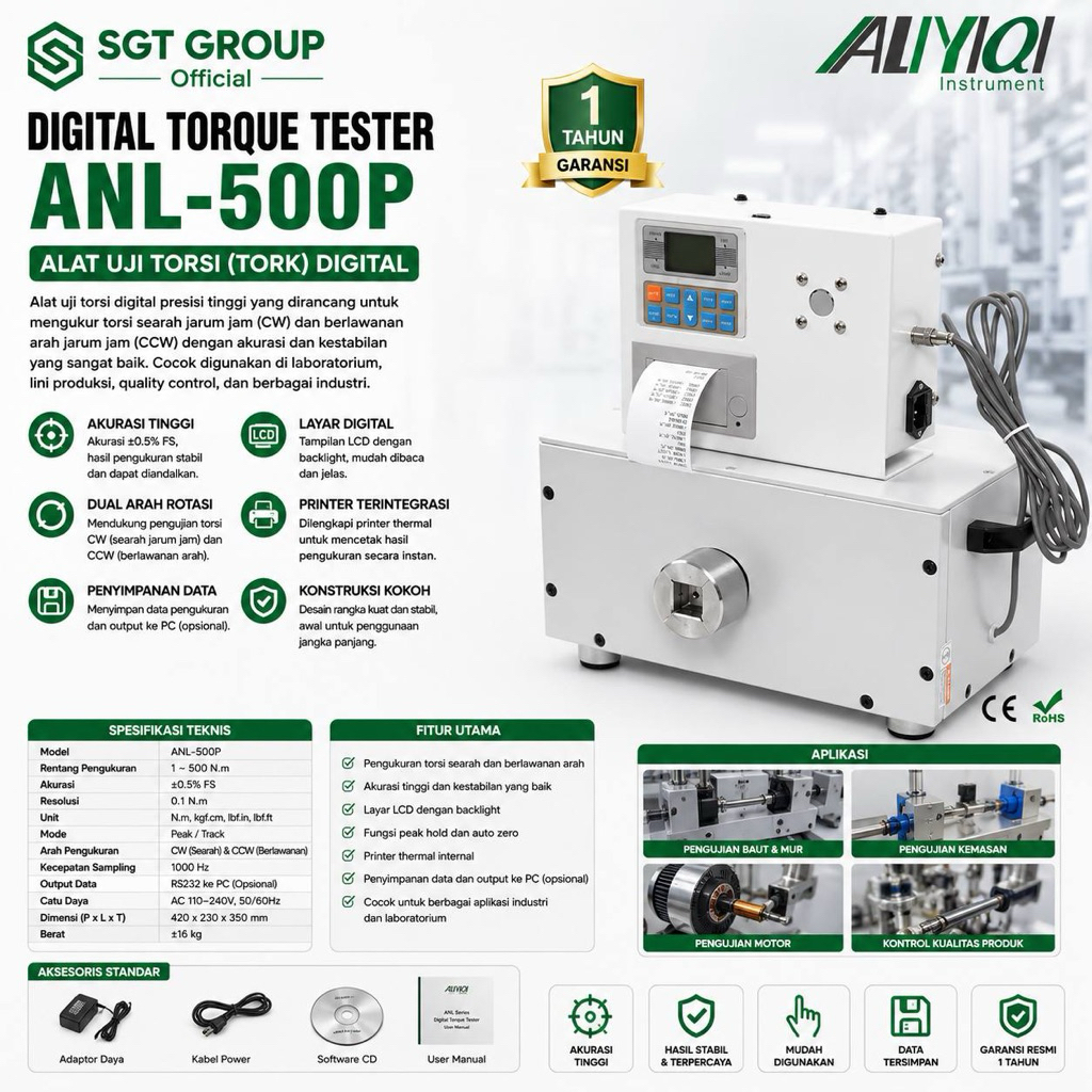 ALIYIQI ANL-500P Digital Torque Meter 500N.m Torque Tester Torsi Meter Torque Gauge dengan Printer C