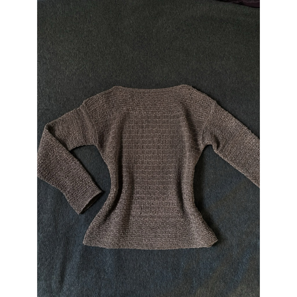 Cozy Taupe Waffle Knit Top, Acubi BoatNeck Textured Knit