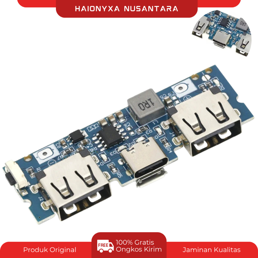 Modul Powerbank Dual USB port Micro dan type C 5v 2.4A Module Powerbank 2 Slot Usb Tipe C Kit Powerb