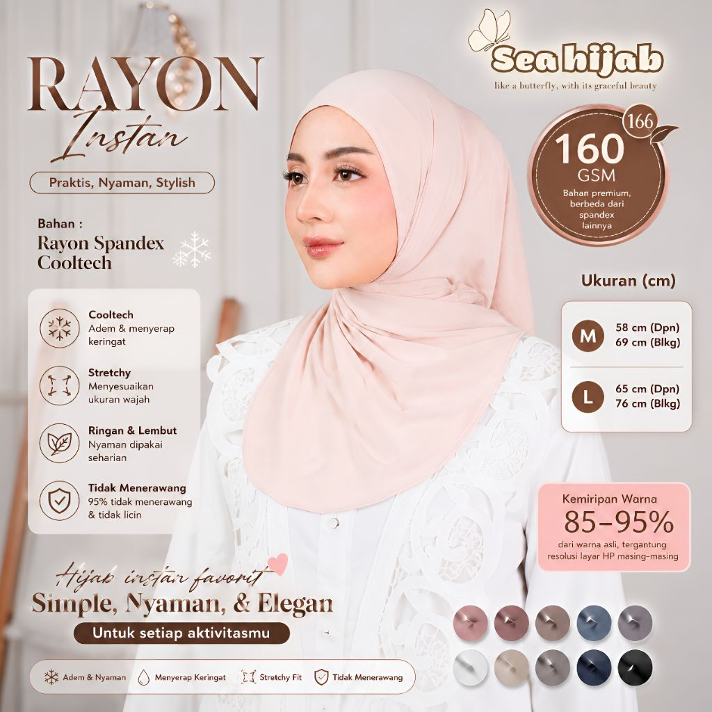 Hijab Rayon Instan Premium Bergo Rayon Spandex Cooltech | warna moonstone series | Bergo Wanita | Hi