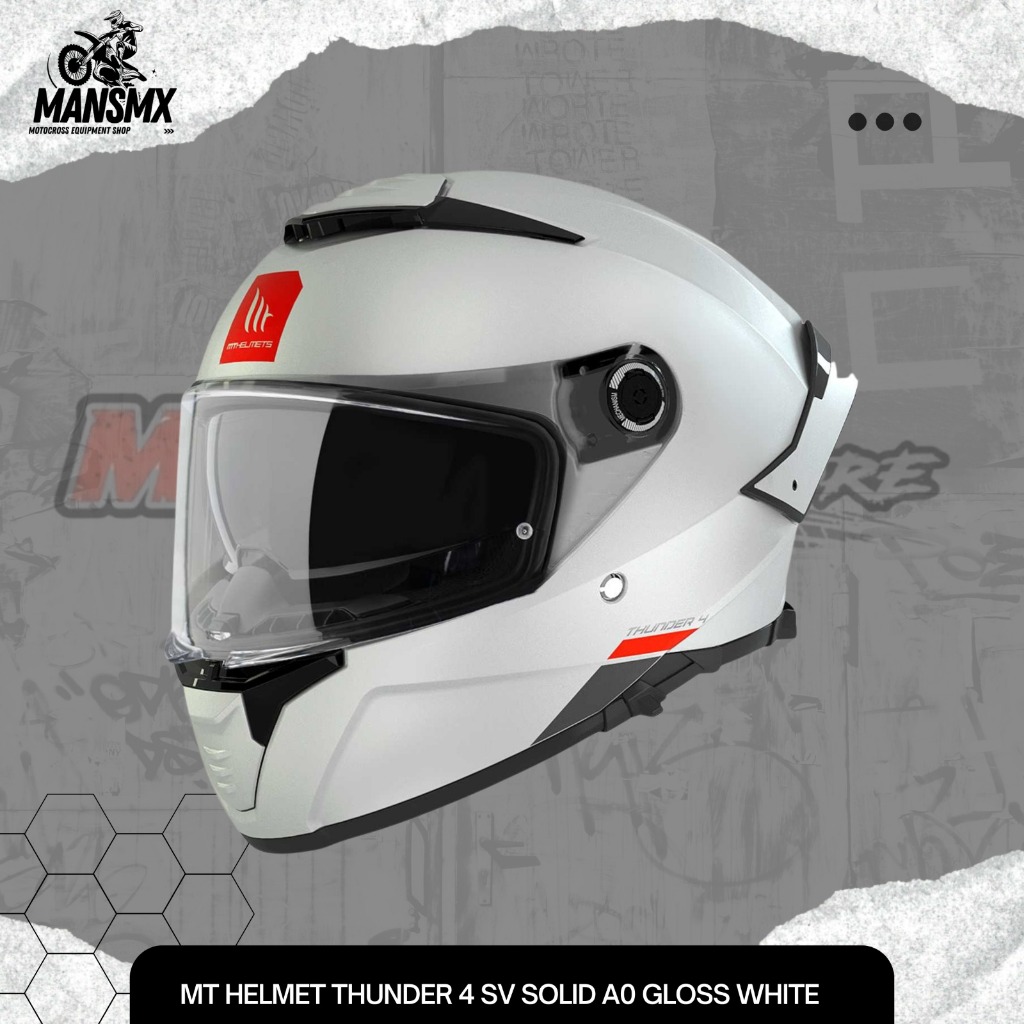 MT HELMET THUNDER 4 SV SOLID A0 GLOSS PEARL WHITE HELM MOTOR MT FULL FACE ORIGINAL