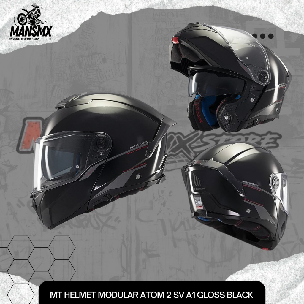 MT HELMETS ATOM 2 SV A1 GLOSS BLACK HELM MODULAR HELM TOURING ORIGINAL