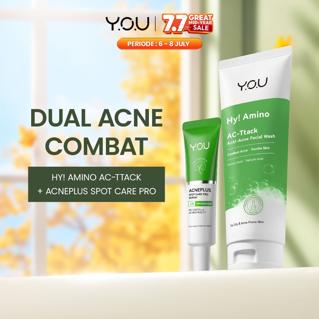 YOU Facial Wash Paket 2in1 Skincare Sabun Muka Hy Amino AC-Ttack Anti-Acne Facial Wash Spotcare Pro 