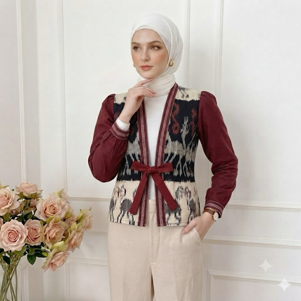 Shanaya baju Batik Wanita Cardigan tenun batik kerja cantik pita keren kekinian