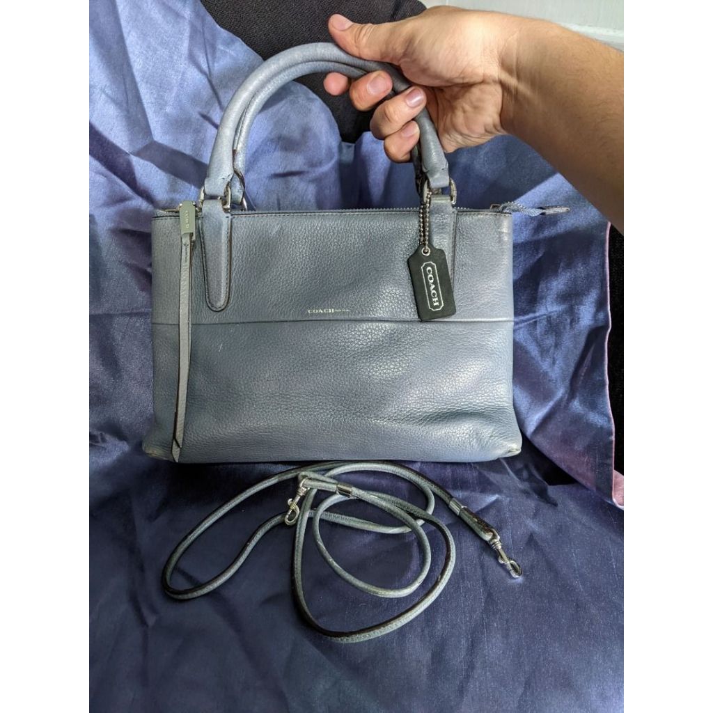 Tas COACH Pebbled Borough Bag Silver Washed Chambray A28163