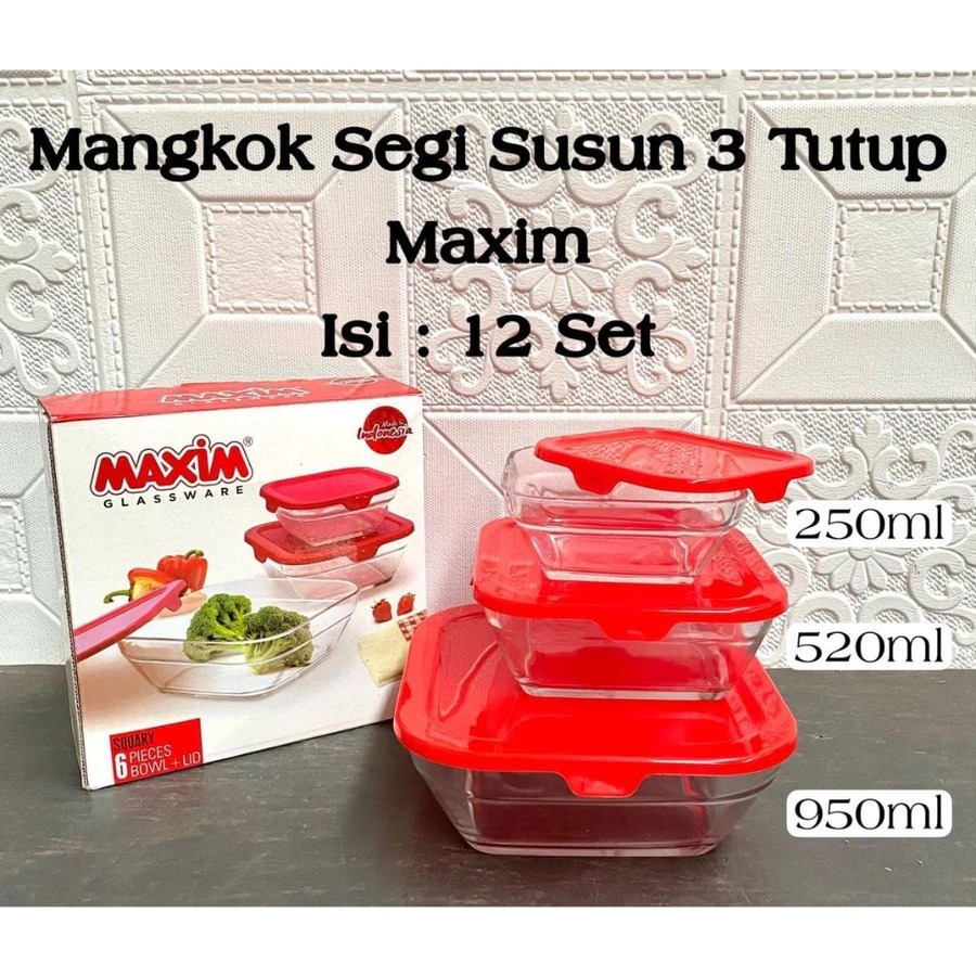 Maxim mangkok Kotak Susun Tiga / Mangkok Beranak 1set 3pcs / Set Mangkok dengan Tutup