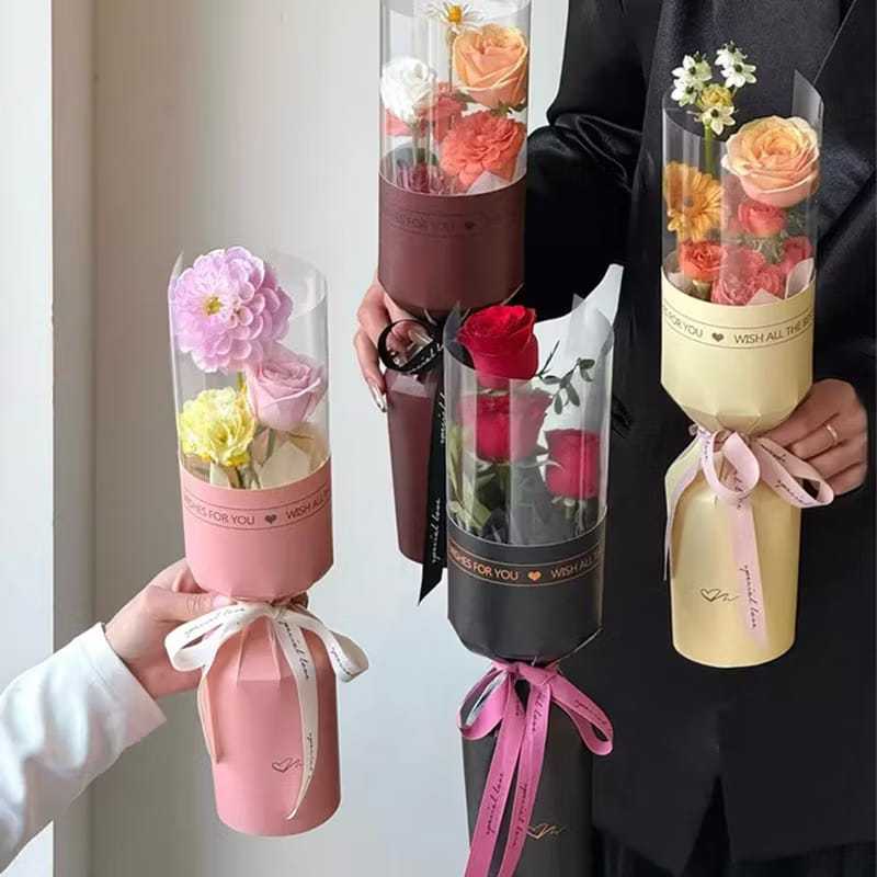 Kertas Wrapping Buket / Wrapping Buket Instant / Kertas Wrapping Buket Bunga Tabung Mika / Kemasan B