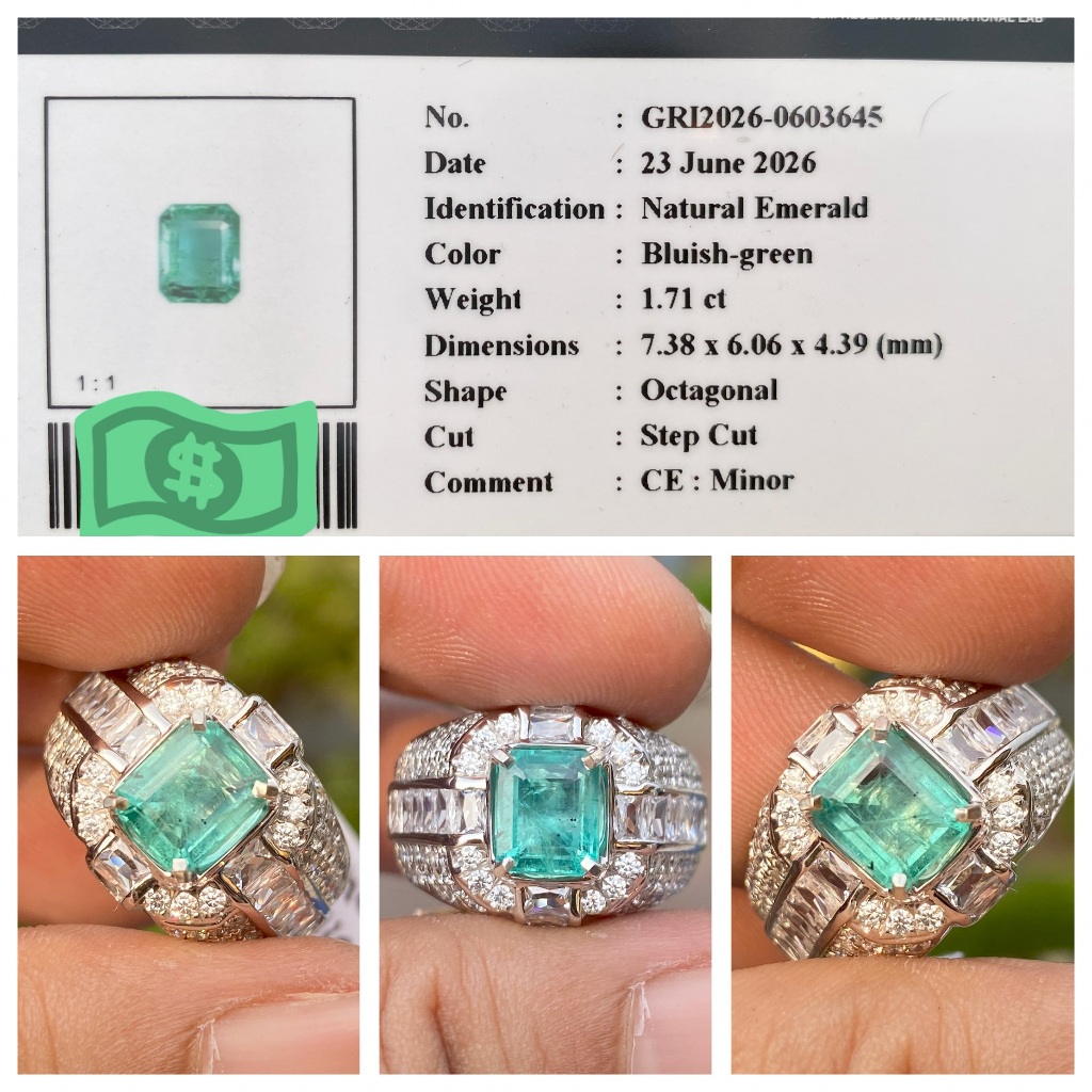 Natural 1.71ct bluish green emerald minor zamrud gri