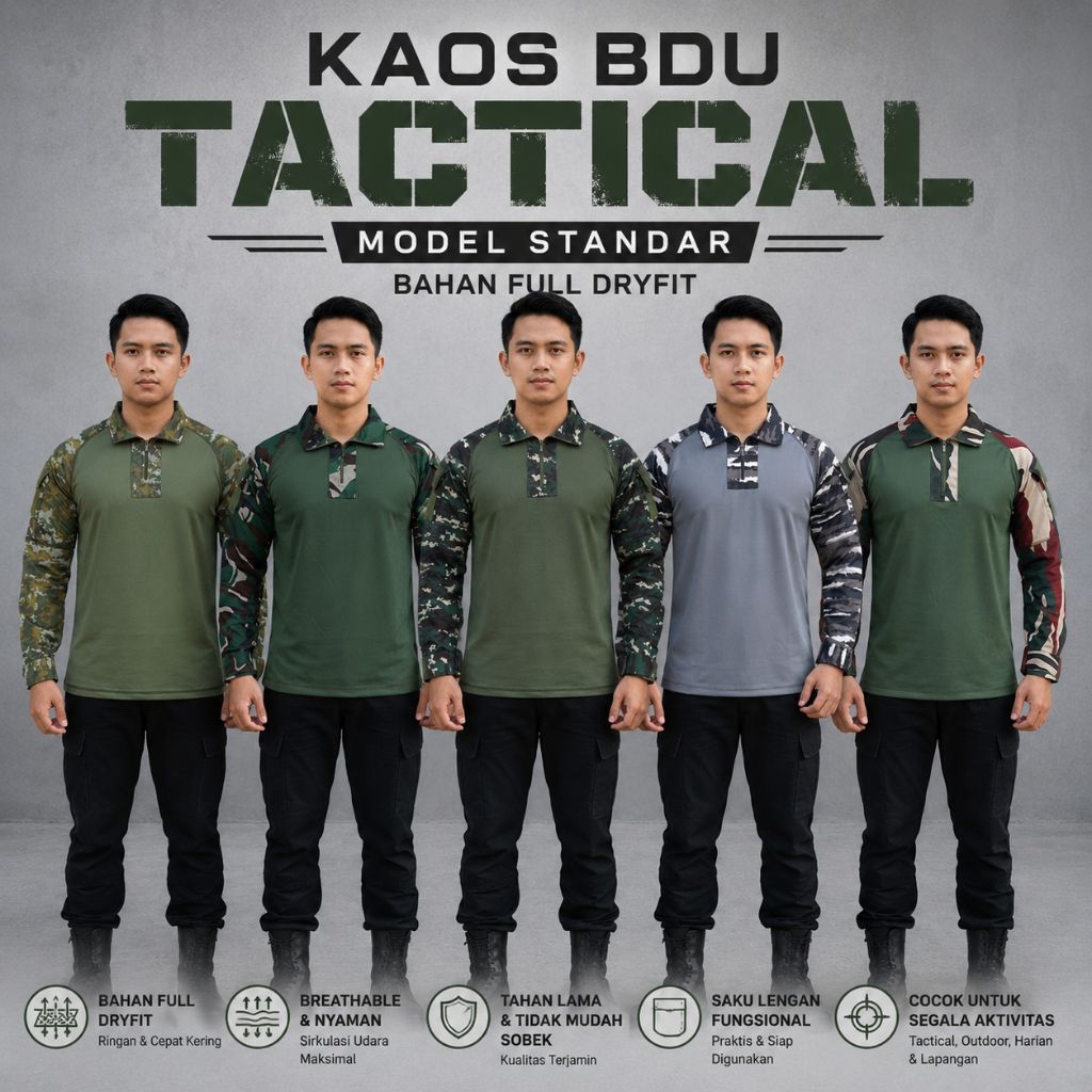​Kaos BDU Tactical Lengan Panjang Dryfit Loreng NKRI Malvinas KRI Kopassus Sage green  / Combat Shir