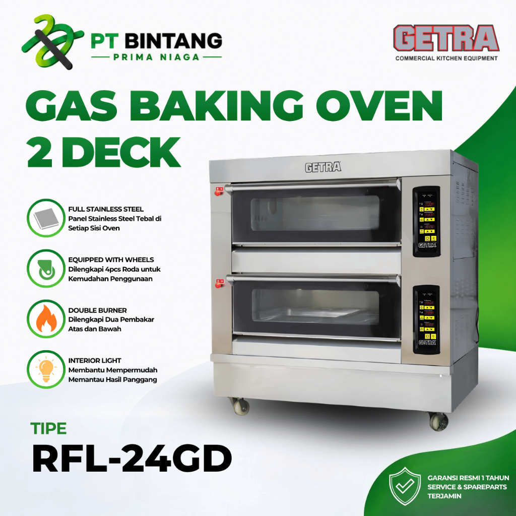 GETRA RFL-24GD Gas Baking Oven 2 Deck 4 Loyang | Oven Gas Deck Pemanggang Roti Kue Stainless