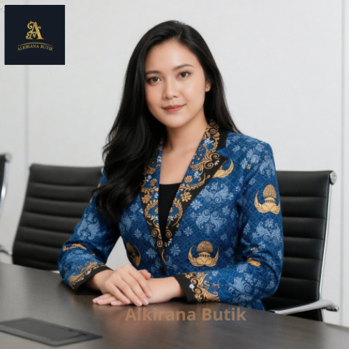 ALKIRANA BUTIK-BLAZER Seragam Batik Korpri Wanita Modern - Kerah Hitam, Bahan Premium, Nyaman Dipaka