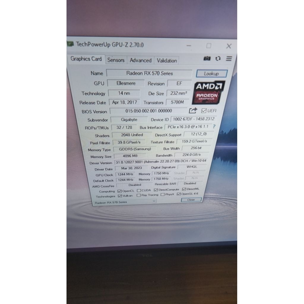 GIGABYTE RX 570 4GB DDR5 SECOND NORMAL