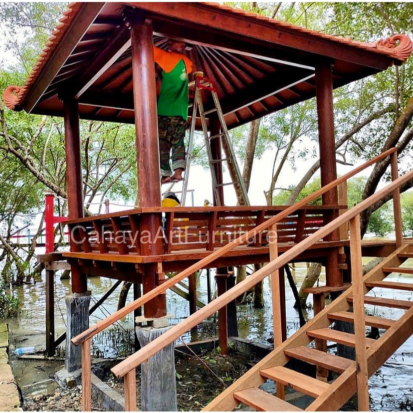 saung gazebo taman kayu jati | gazebo minimalis kayu jati | gazebo pargola taman kayu jati