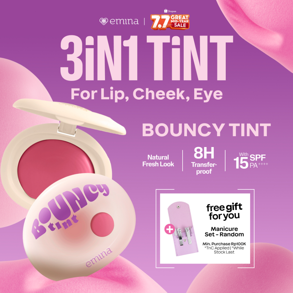 NEW Emina Bouncy Tint 3 in 1 Lip, Cheek, & Eye - Blurry Lip Color, Lasting Stain, dilengkapi dengan 