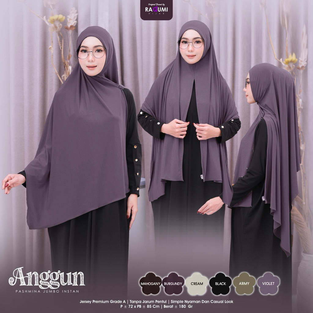 ANGGUN PASHMINA INSTAN / JUMBO PASHMINA / JERSEY JUMBO INSTAN PREMIUM ORIGINAL BY RAQUMI HIJAB